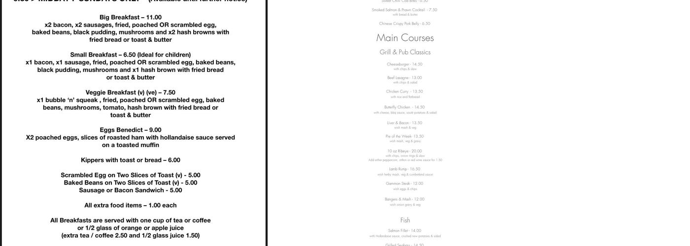 Botolphs Bridge Inn Menu