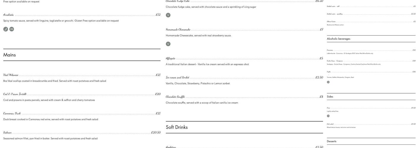 Ogni Volta Eatery Menu