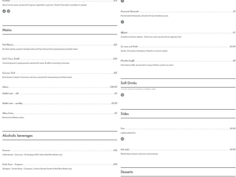 Ogni Volta Eatery Menu