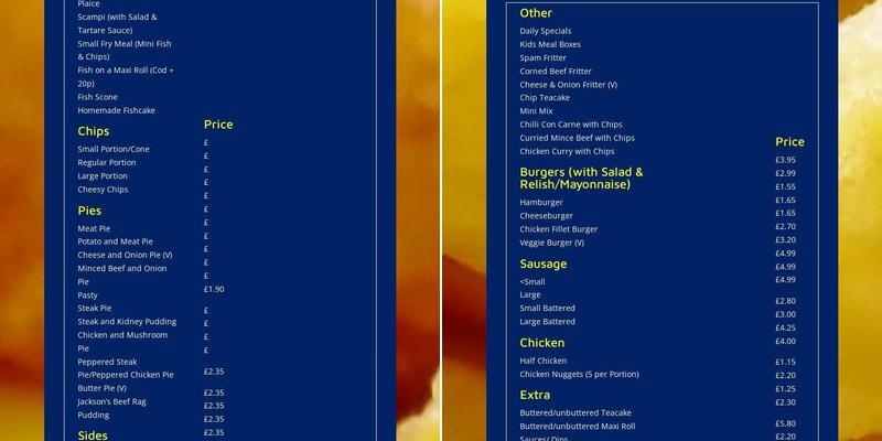 Belfields Menu