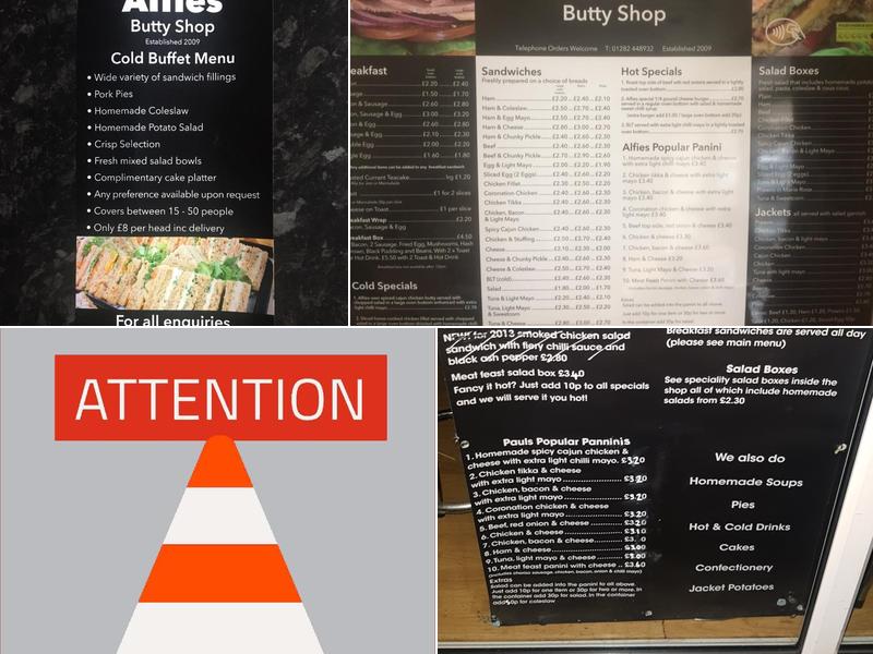 Alfies Butty Shop Menu