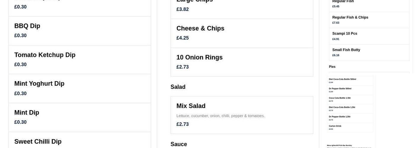 Ightenhill Fish Bar Menu