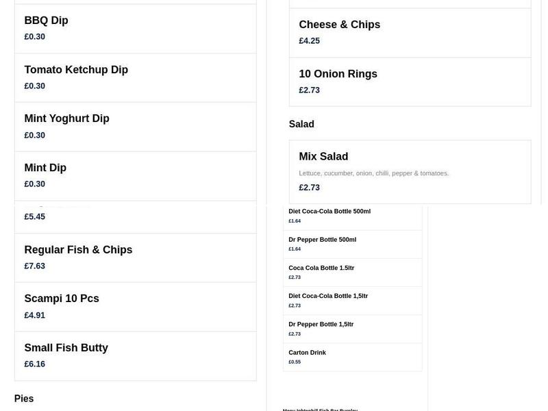 Ightenhill Fish Bar Menu
