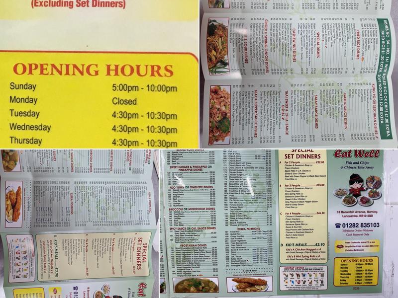 Eat Well, Fish & Chip and Chinese Meals Menu