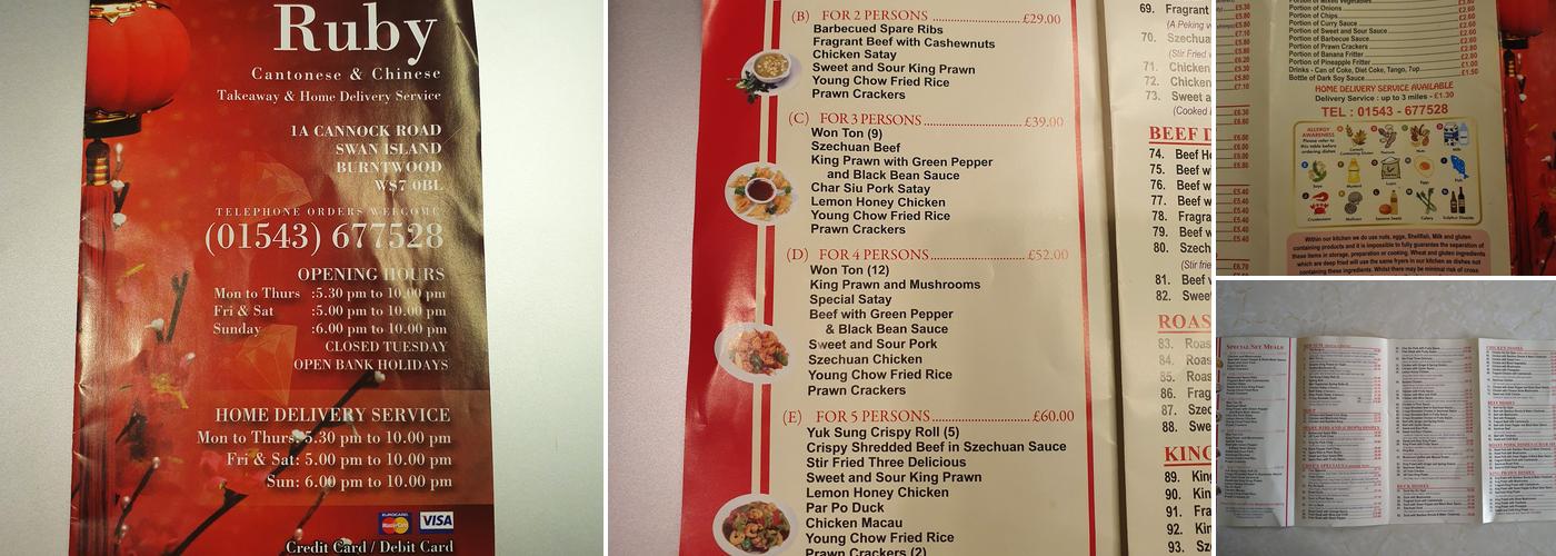 Ruby Cantonese Burntwood Menu