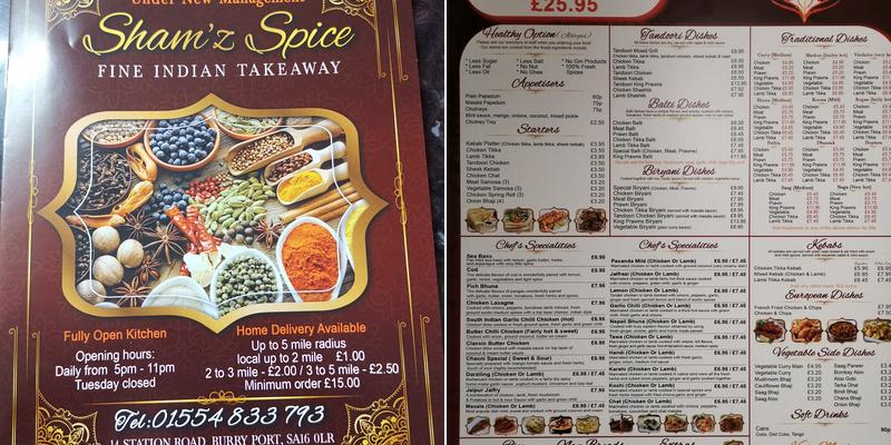 Sham'z Spice Menu