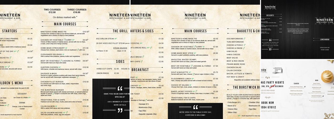 Nineteen Restaurant and Bar Menu