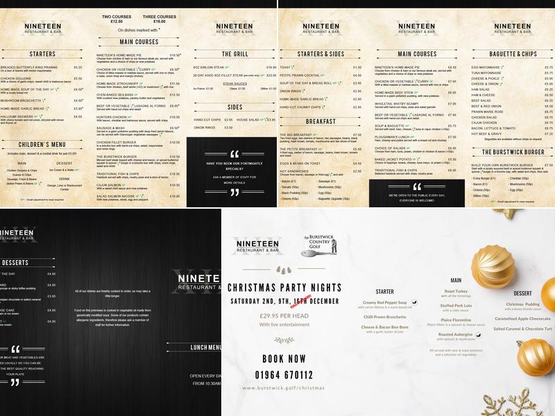 Nineteen Restaurant and Bar Menu