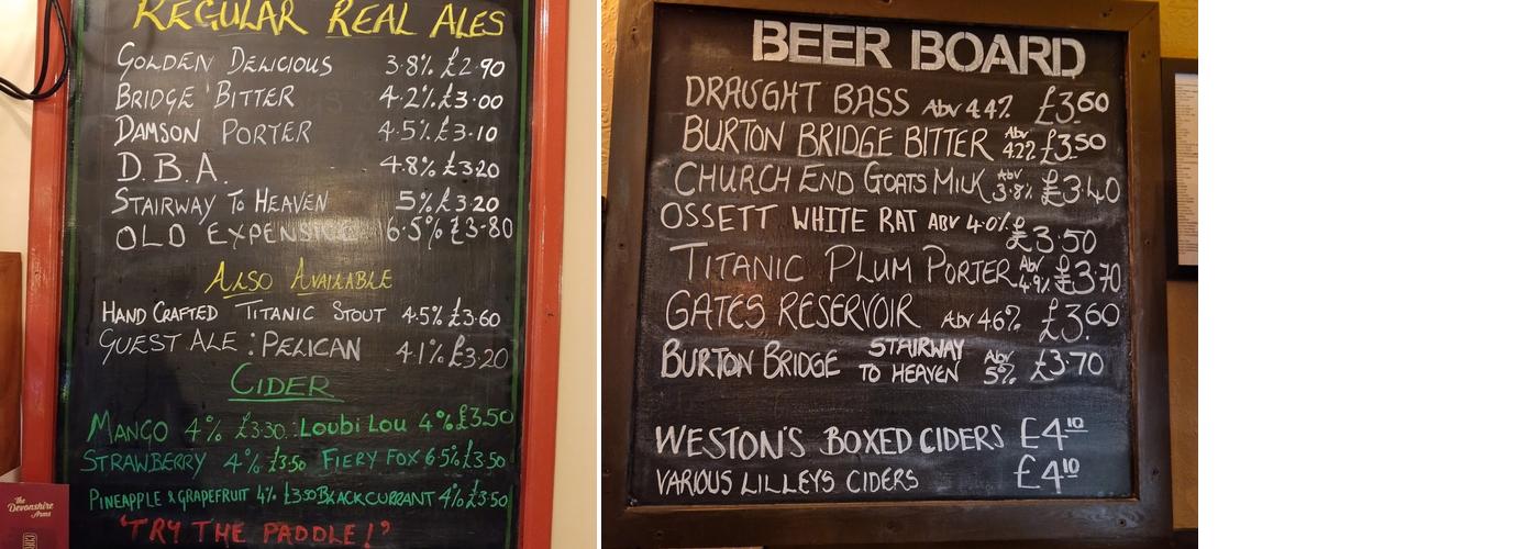 Devonshire Arms Menu