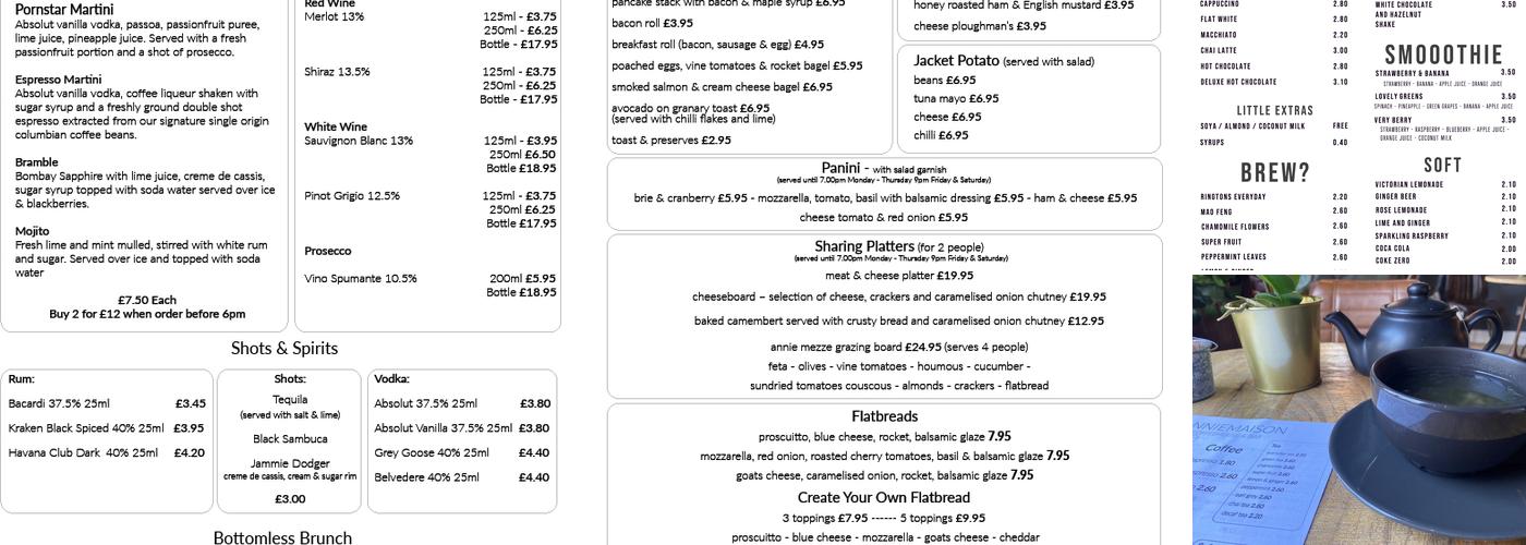 Annie Maison - Kitchen & Bar Menu