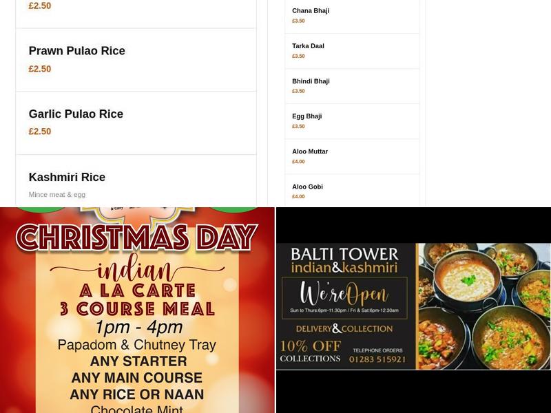 Balti Tower Menu