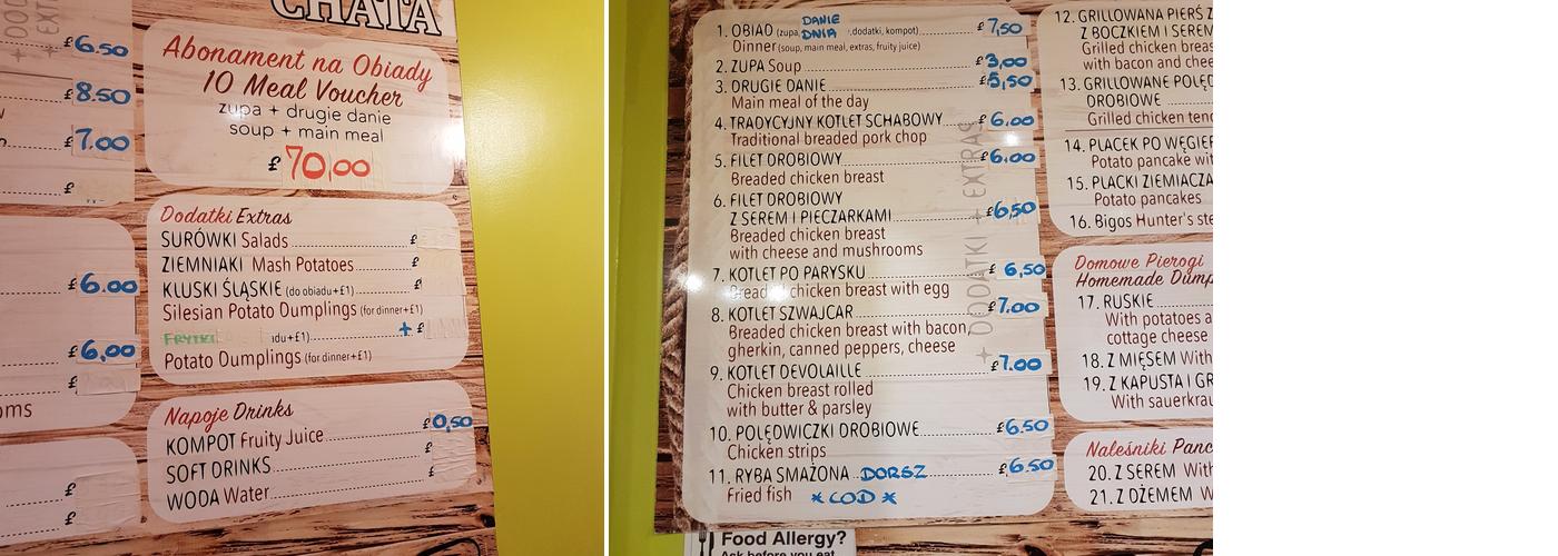 Polska Chata Menu