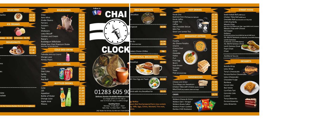 Chai O'clock UK Menu