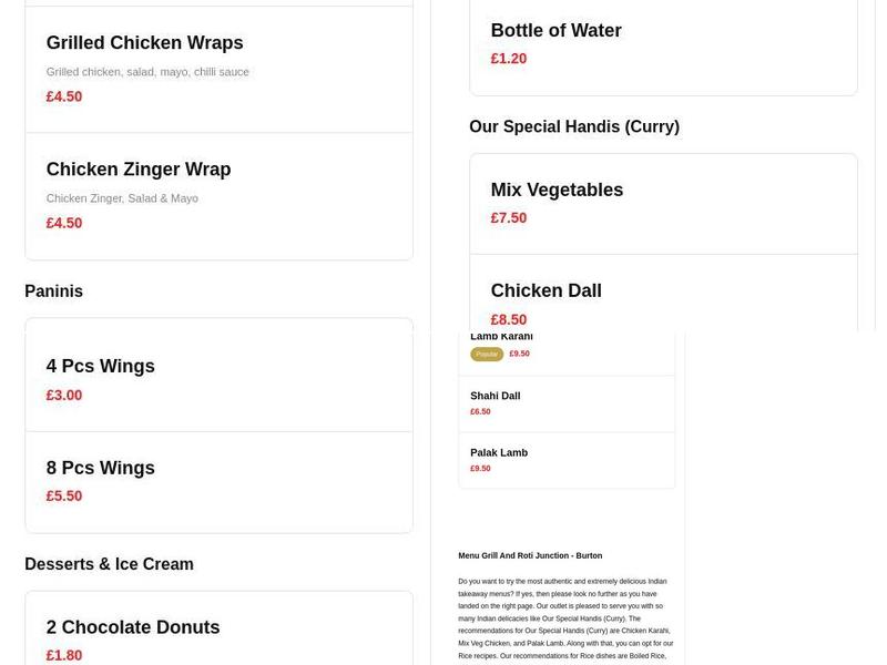 Grill And Roti Junction Menu