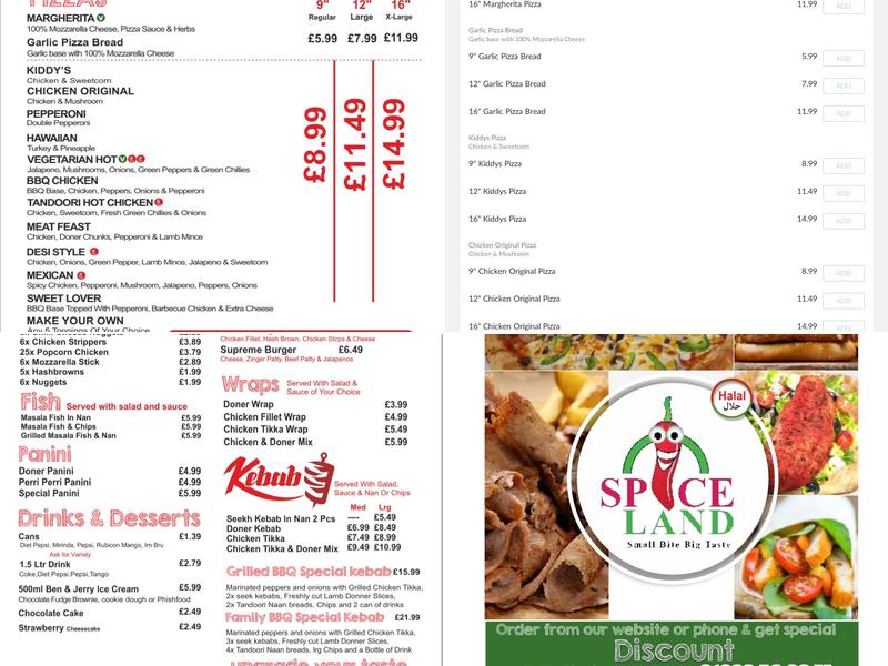 Spiceland Menu