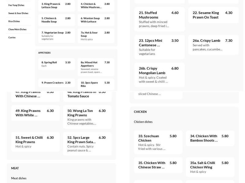 Ruby Chinese Takeaway Menu