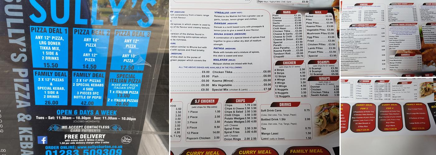 Burton Kebab's and Pizza's Menu