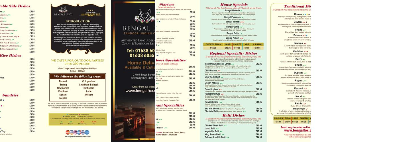Bengal Fox Menu