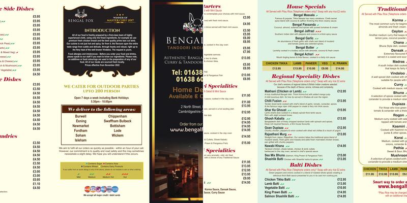 Bengal Fox Menu