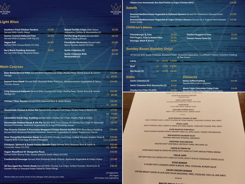 The Victoria Walshaw Menu