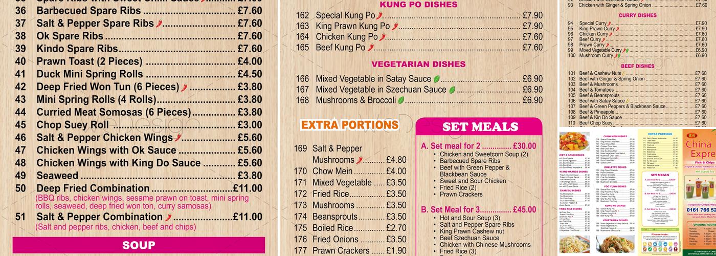 China Express and Min Bubble Tea Menu