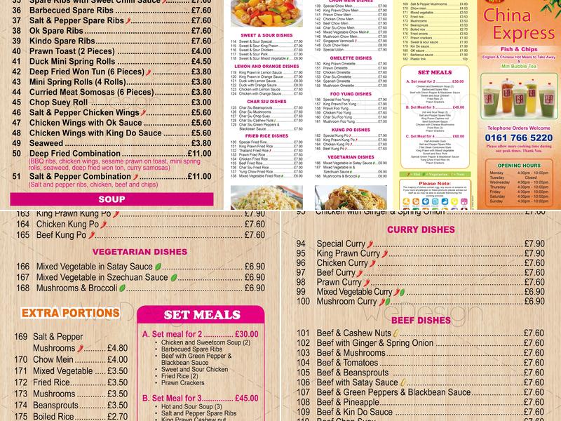 China Express and Min Bubble Tea Menu
