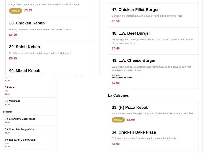 L.A Pizza 4 (Bury) Menu