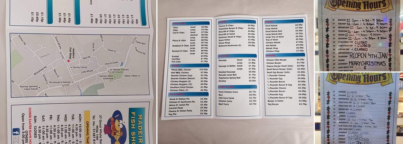 Madeira Fish Shop Menu