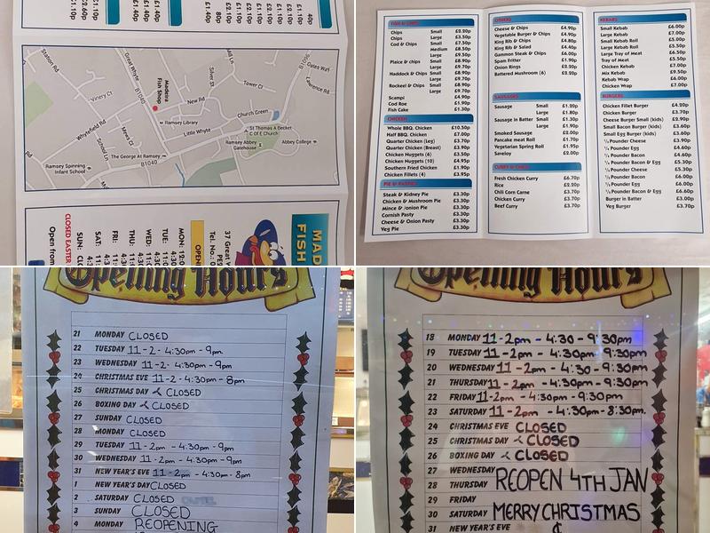 Madeira Fish Shop Menu