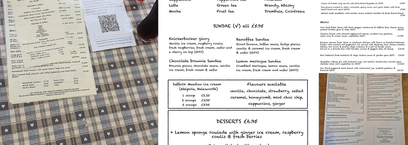 The White Horse Menu