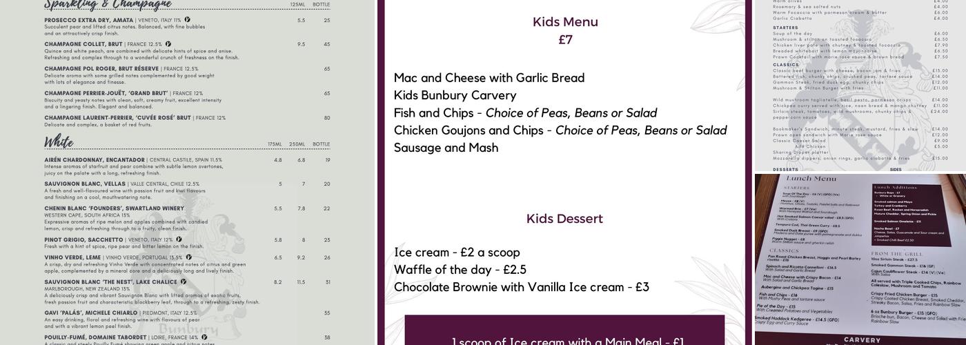 The Bunbury Arms Menu