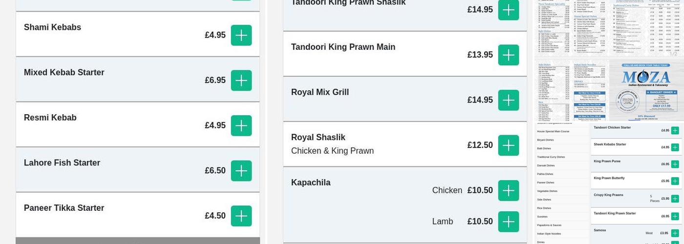 Moza Indian Restaurant and Takeaway Menu