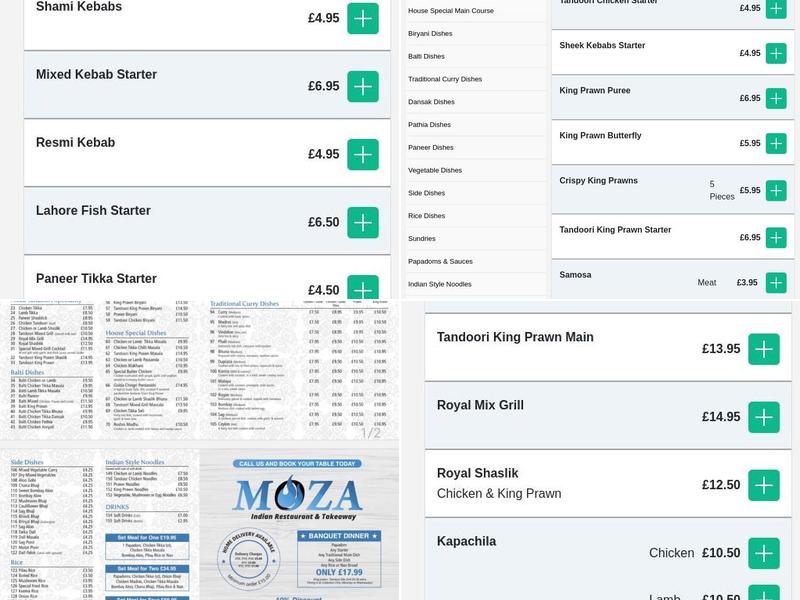 Moza Indian Restaurant and Takeaway Menu