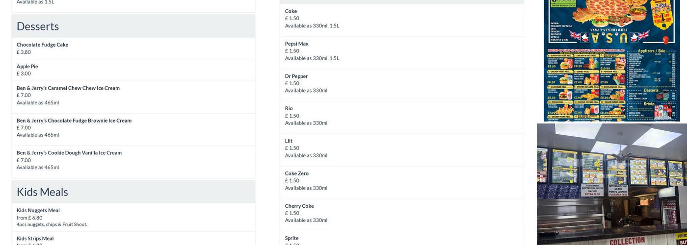 usa fried chicken and pizzas Menu