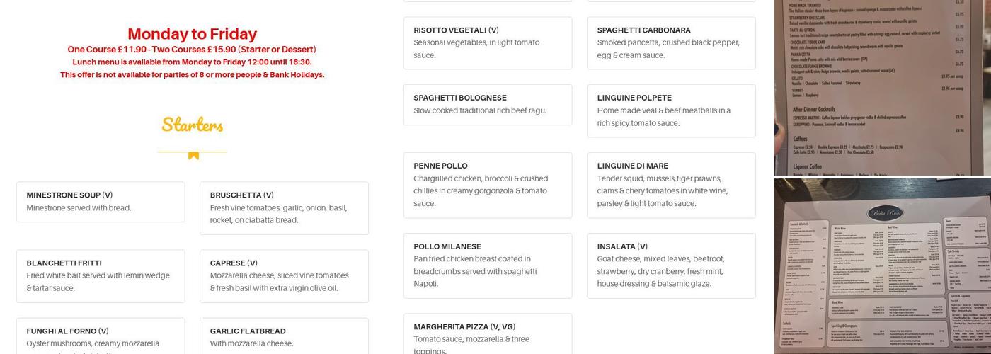 Bella Rosa Bushey Menu