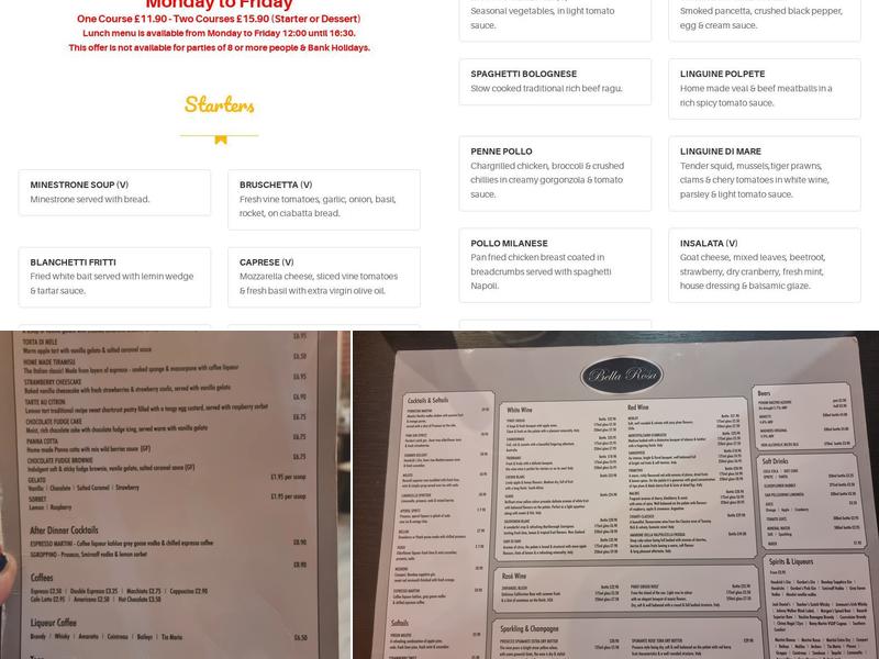 Bella Rosa Bushey Menu