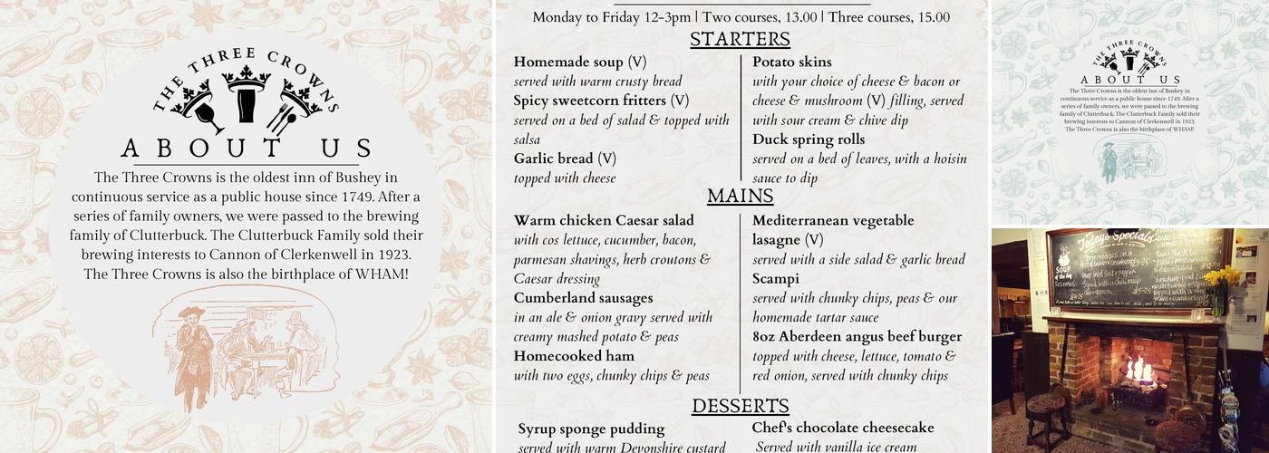 The Three Crowns Menu