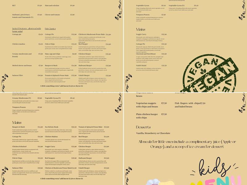 The Horse & Chains Menu