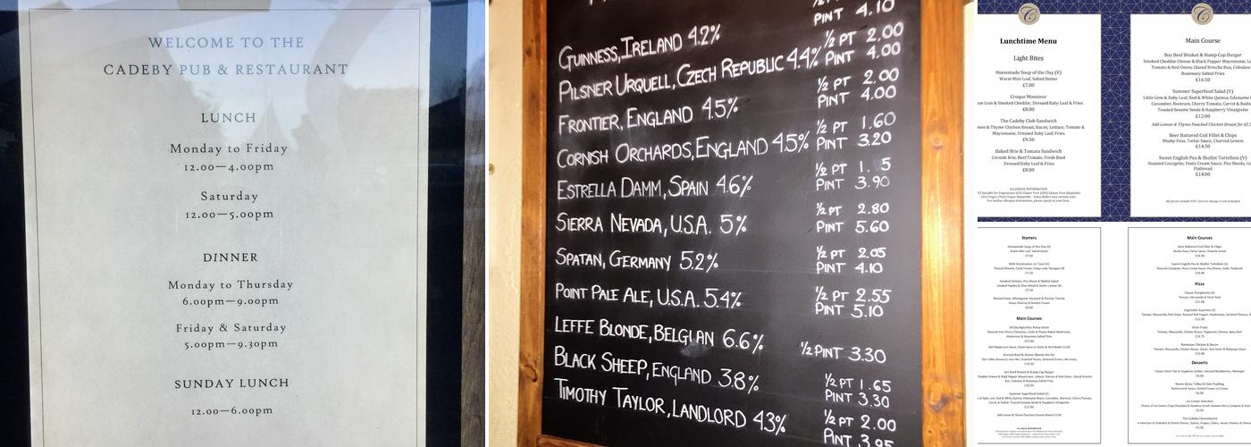 The Cadeby Pub & Restaurant Menu