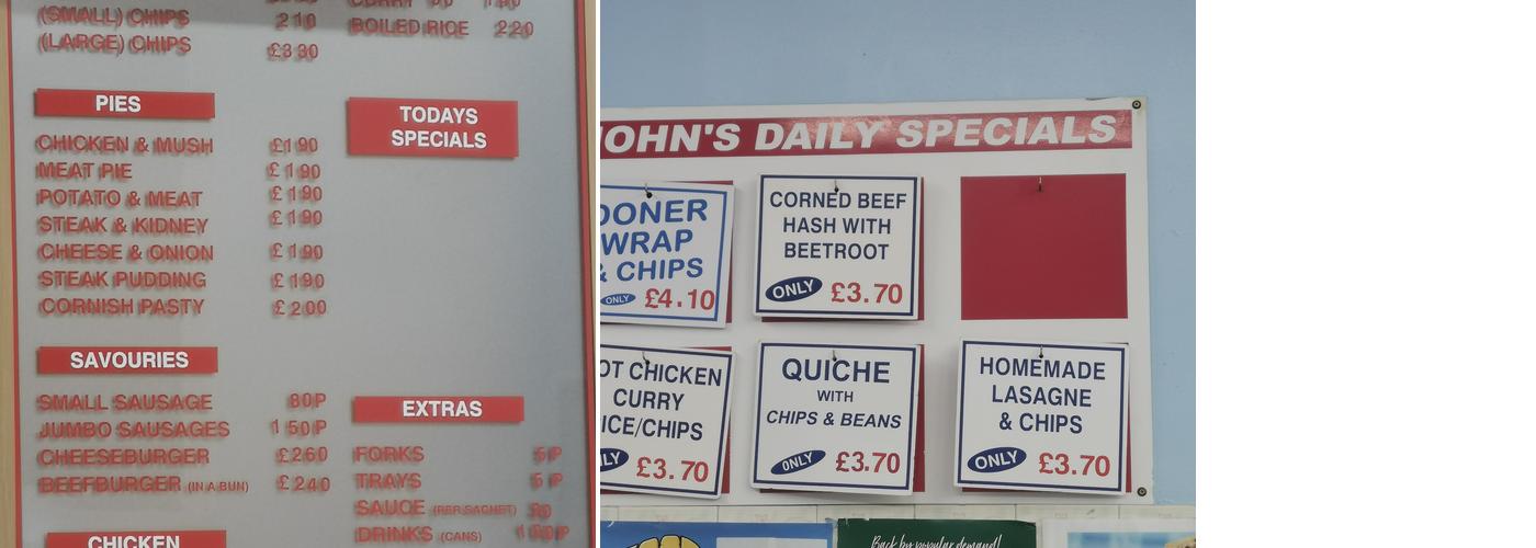 John's Chippy Menu