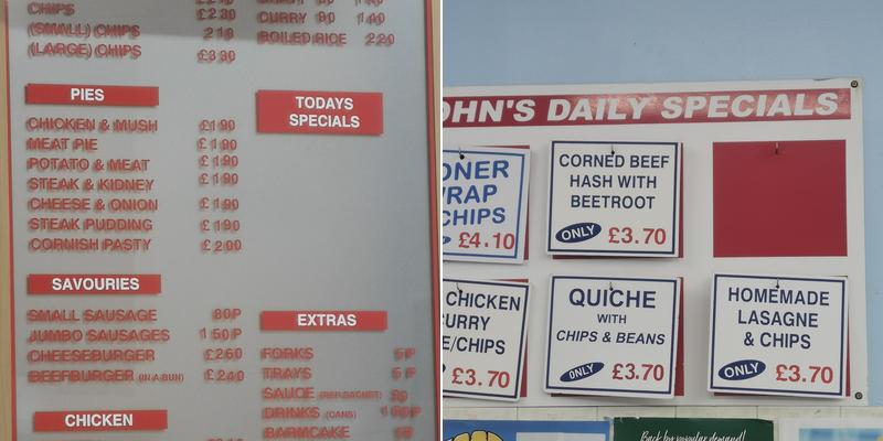 John's Chippy Menu