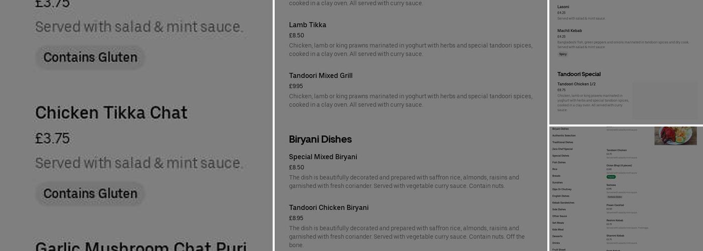 ZARA Indian Takeaway Menu