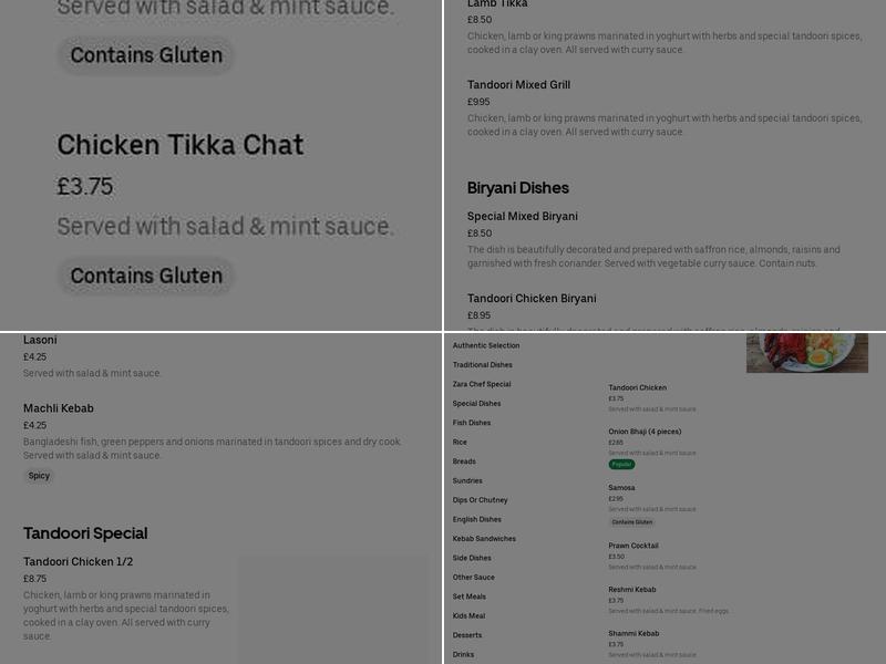 ZARA Indian Takeaway Menu