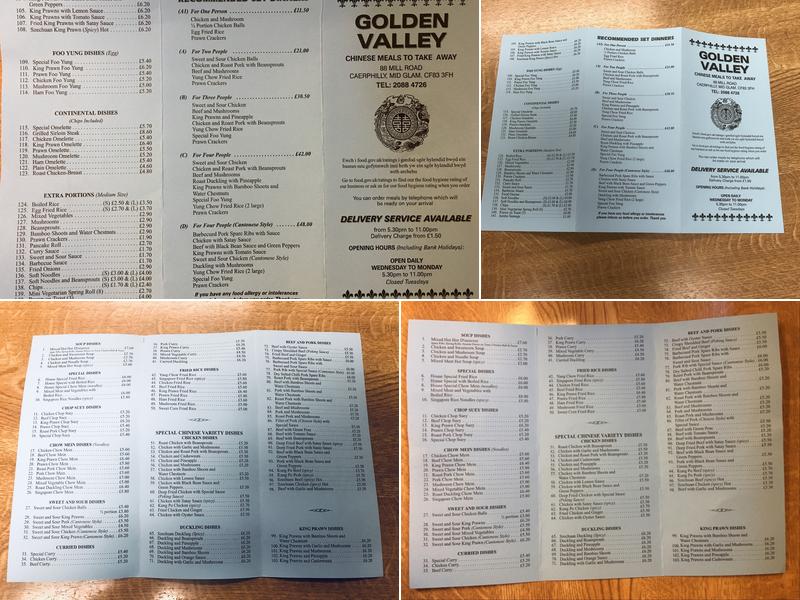Golden valley chinese Menu