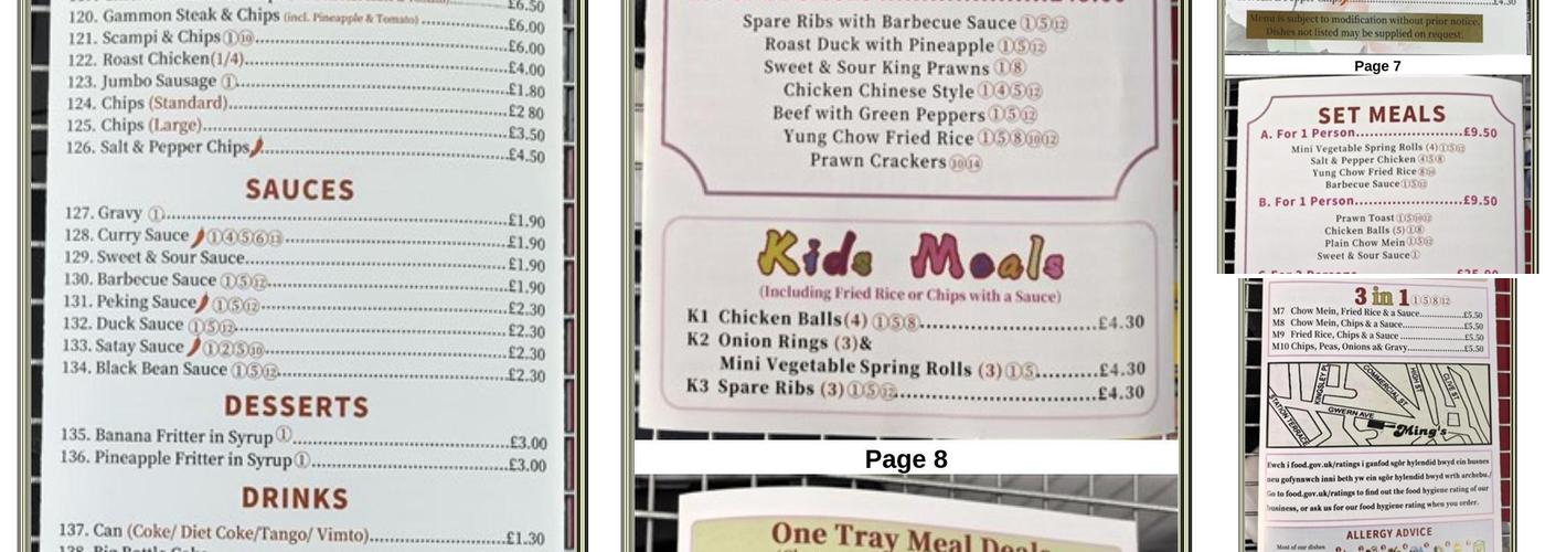 Ming's Takeaway Menu