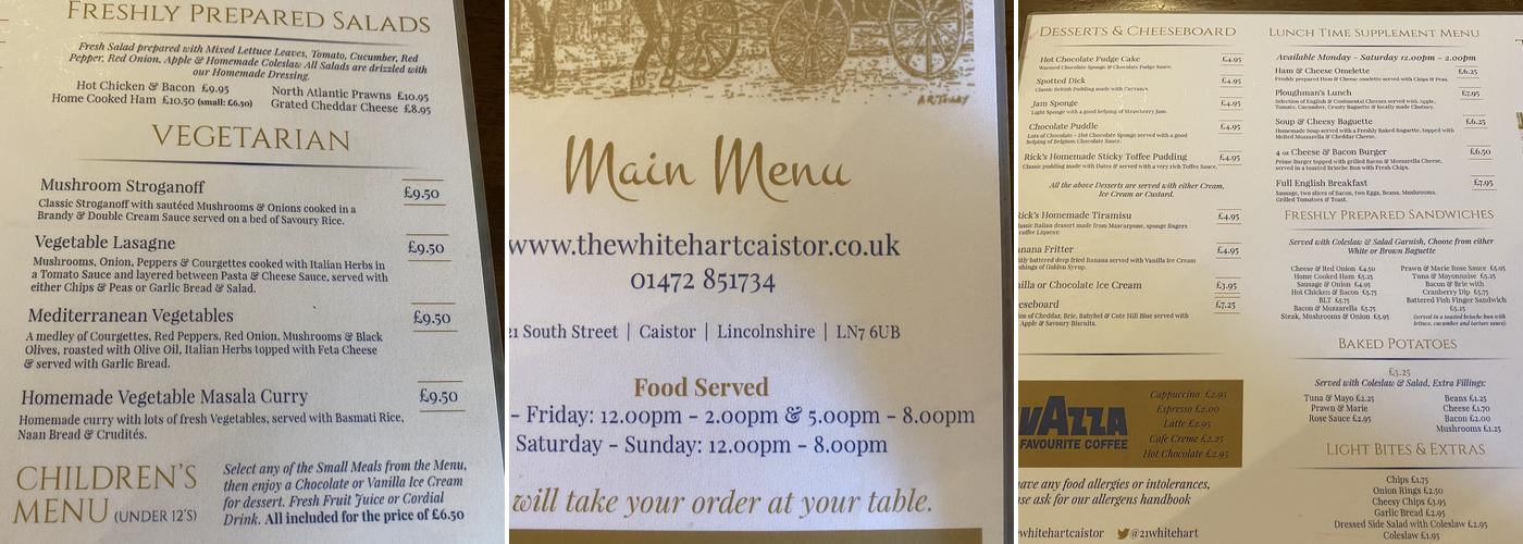 The White Hart Menu