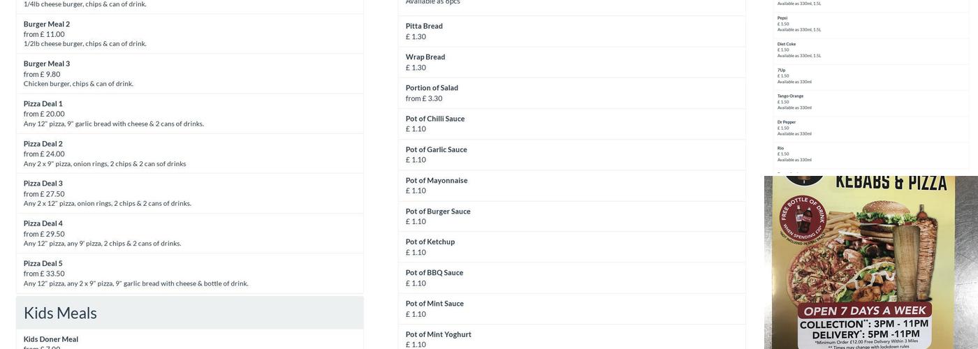 Express Kebabs & Pizza Menu