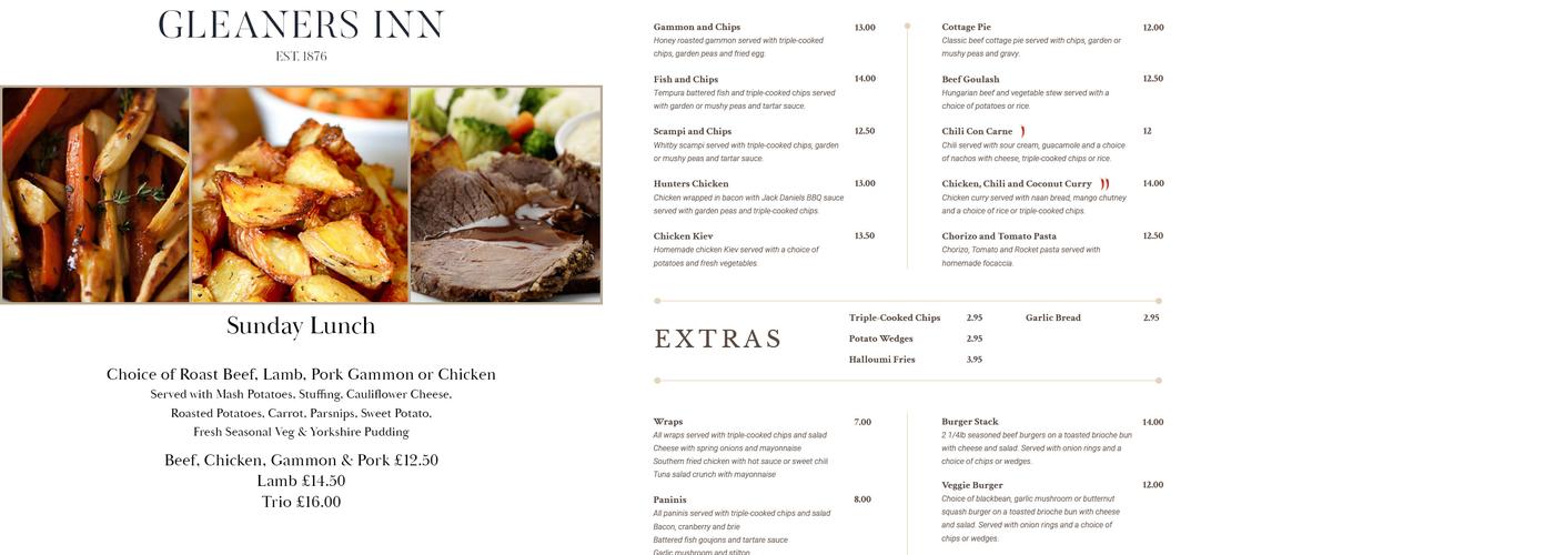 Gleaners Inn Menu