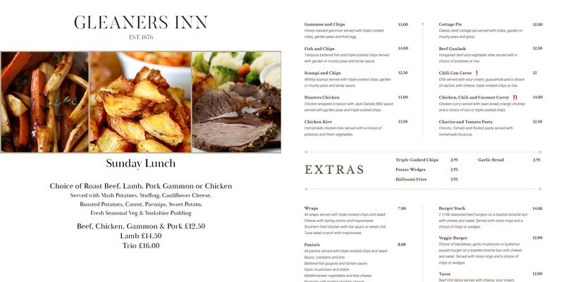 Gleaners Inn Menu