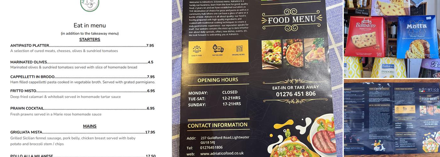 Adriatico - Italian Restaurant & Pizzeria Menu